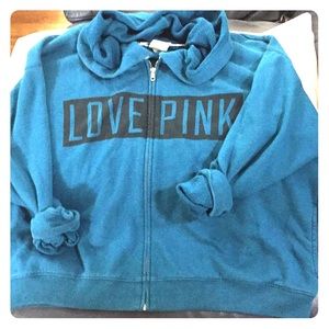 VS PINK CROPPED BLUE SWEATPANTS & Zip-Up Hoodie